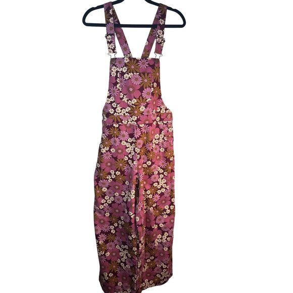 Princess Highway Size 6 Floral Pink & Brown High Waisted Overalls Cotton NWT - Picture 2 of 16